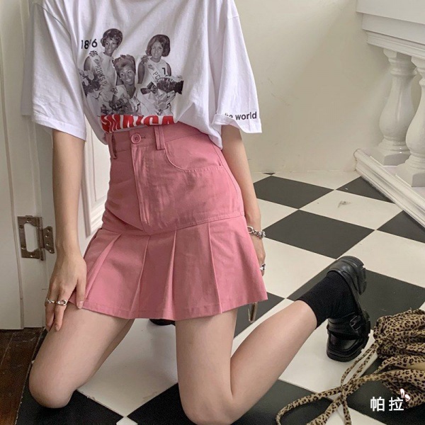 Pala★ Đầm Ngắn Xếp Ly Dáng Ôm Màu Hồng Dễ Thương Phong Cách Hàn Quốc Thời Trang Mùa Hè Dành Cho Bạn Nữ