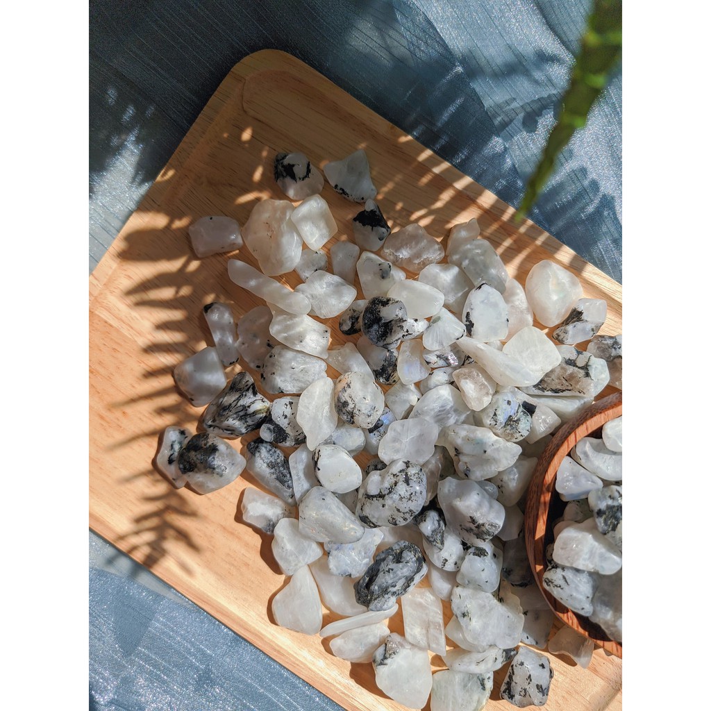 Đá cuội Moonstone, đá mặt trăng tự nhiên dùng trong thanh tẩy Tarot, Reiki, thiền định