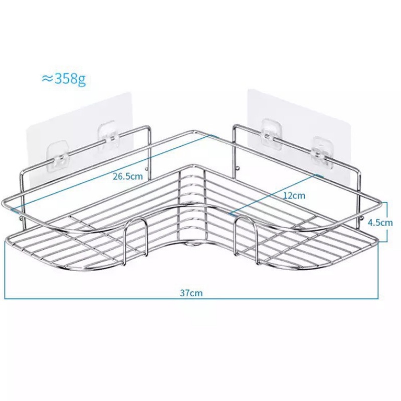 Kệ góc inox, kệ đa năng siêu dính chất liệu không rỉ, Kệ hình chữ nhật inox nhà tắm nhà ăn siêu tiện dụng.