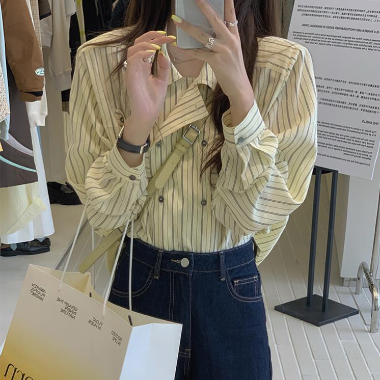 (MớI) Áo Sơmi DàI Tay Kẻ SọC Đơn GiảN Cho Nữ