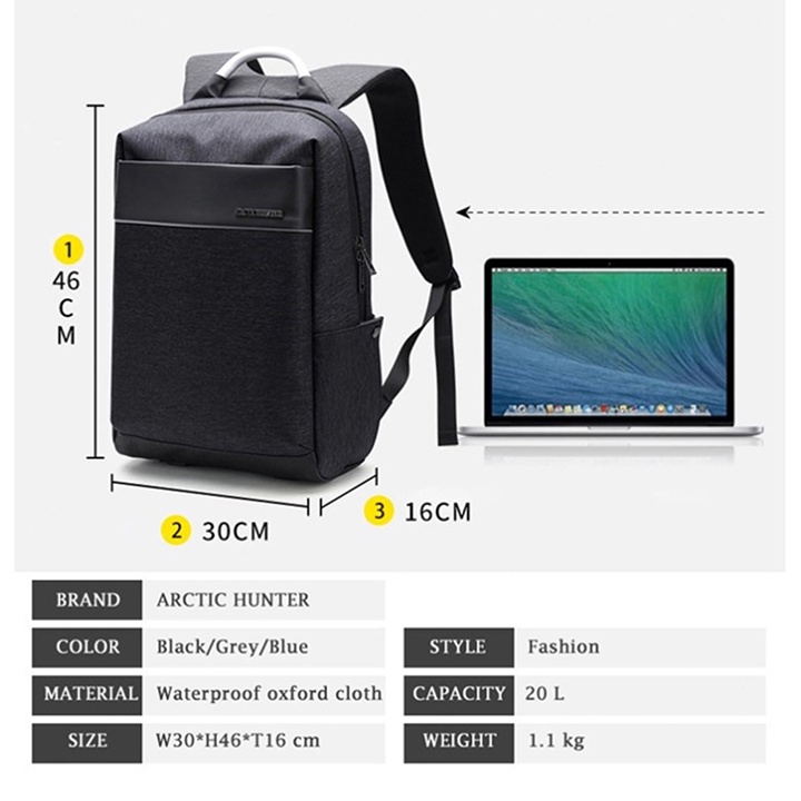 Balo laptop Arctic Hunter B00218 chất liệu chống nước, có cổng USB
