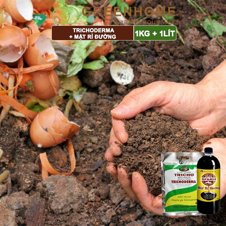 Combo Nấm đối kháng Trichoderma 1kg, mật rỉ đường Sfarm 1kg, ủ phân bón, ủ đậu nành, ủ rác thải nhà bếp | Greenhome