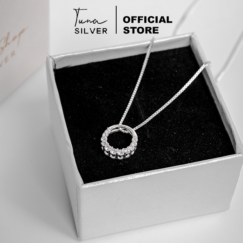Dây chuyền nữ mặt tròn đính đá, Vòng cổ nữ Bạc gắn đá cao cấp _TUNA SILVER Trang sức Bạc, Ảnh thật video thật chuẩn bạc