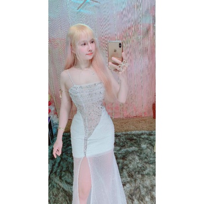 Đầm da hội kim sa đá kết đá kèm hình chup thật