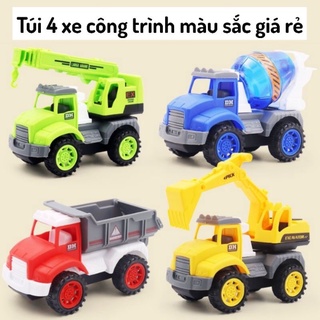 Bộ 4 xe đồ chơi công trình chạy đà