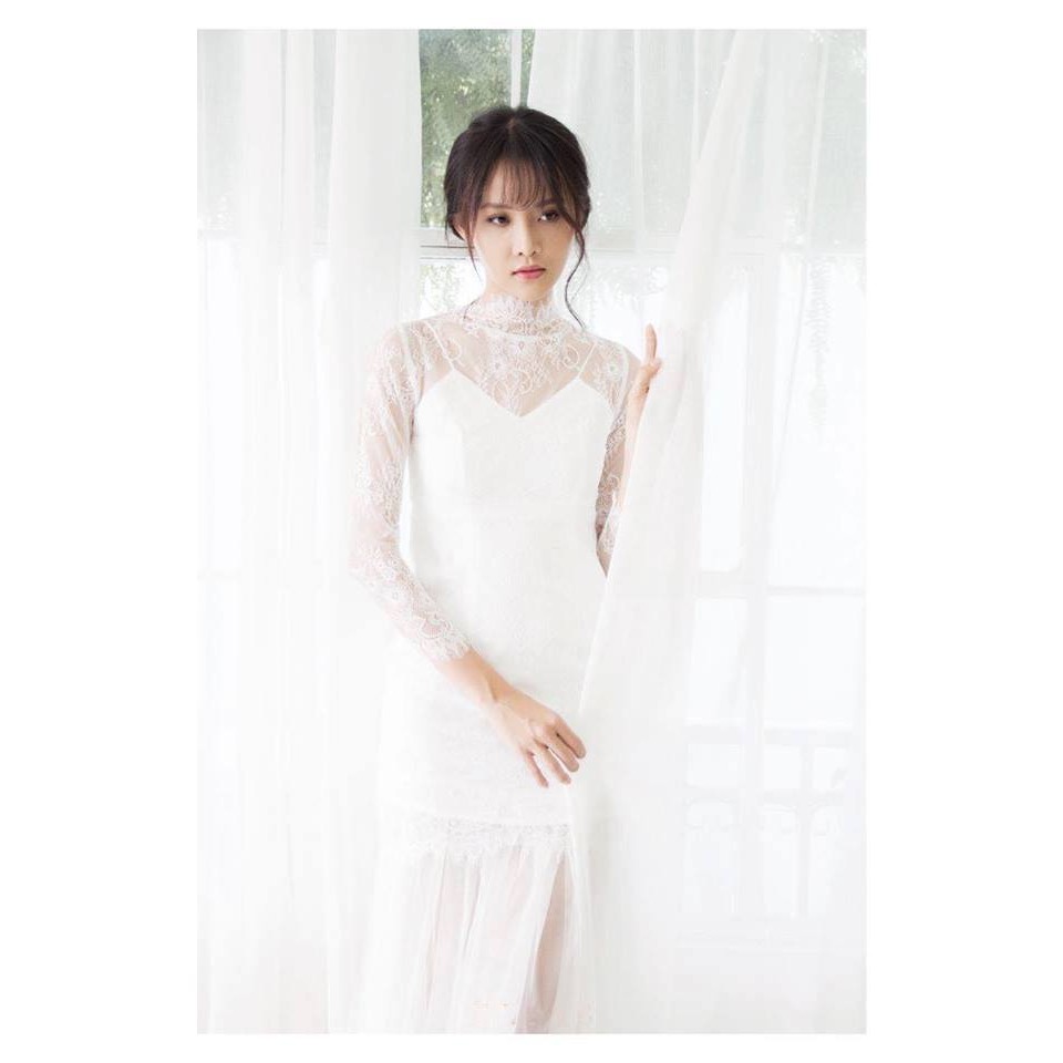 Đầm dự tiệc đuôi cá dài tay sang trọng màu tráng/ Ảnh thật | BigBuy360 - bigbuy360.vn