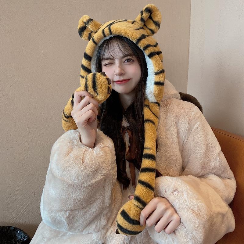 Mũ Trùm Đầu Kèm Khăn Choàng Cổ Che Tai Hình Đầu Hổ Dễ Thương Thời Trang Mùa Đông Cho Mẹ Và Bé