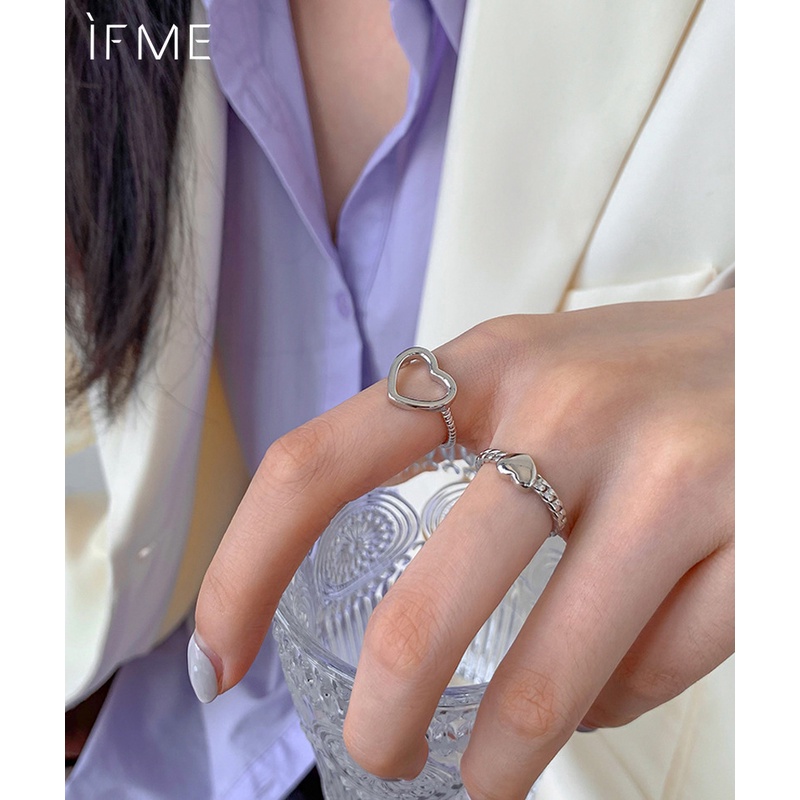 IF ME Bộ 2 Nhẫn Mở Mạ Bạc Hình Trái Tim Thời Trang Cho Nữ