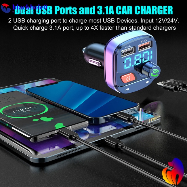 Bộ Sạc Usb Kép Kết Nối Bluetooth 5.0 Kiêm Máy Nghe Nhạc Mp3 Fm