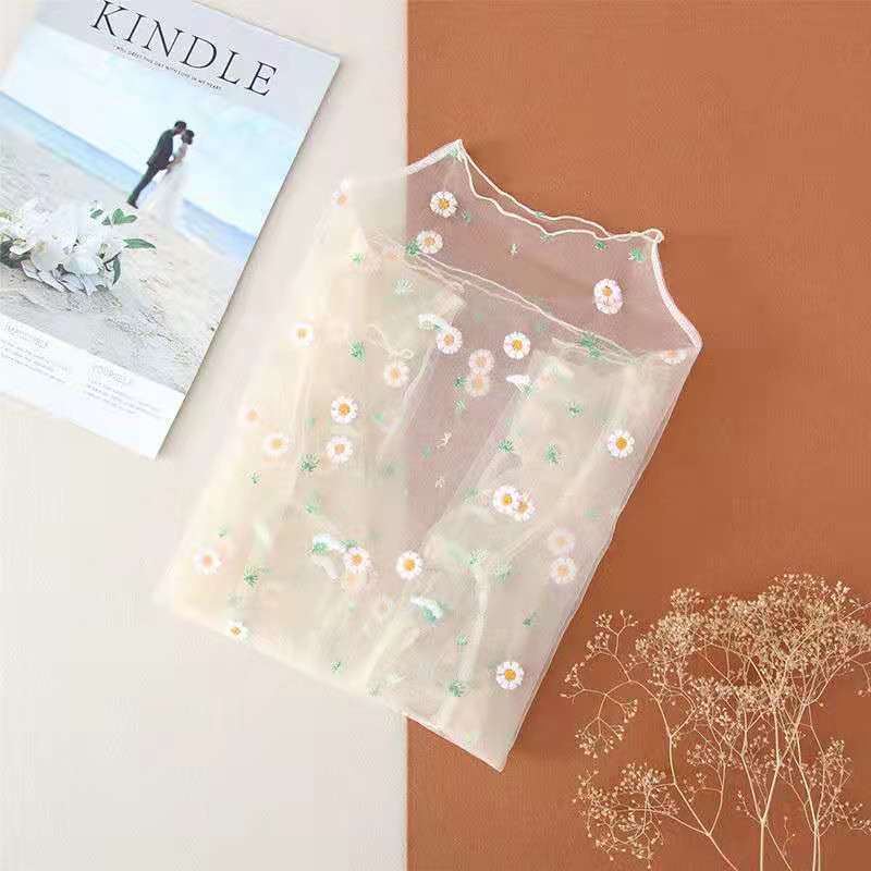 Áo kiểu lưới tay dài thêu họa tiết hoa cúc nhỏ thời trang mùa hè xinh xắn dành cho nữ