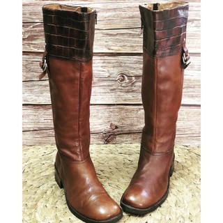 Giày bốt gối da thật vintage size 37 da mềm khắc hoa văn họa tiết