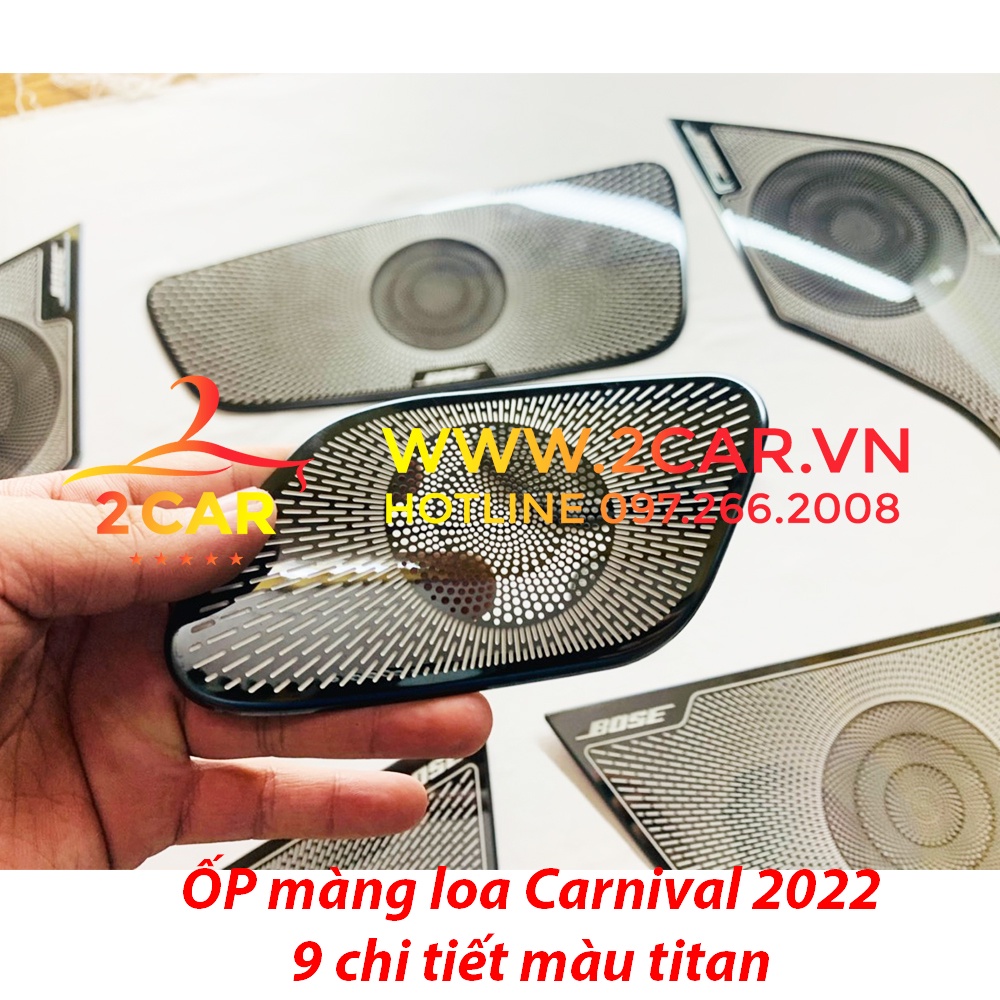 Ốp màng loa cánh cửa xe Kia Carnival 2021 - 2022 - Bộ 9 chi tiết có 2 mẫu Titan và Inox