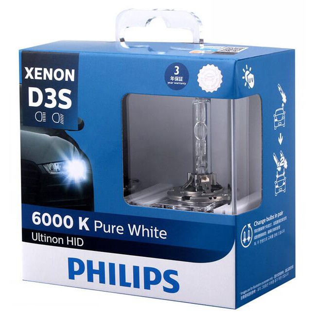 Sl [ 2 bóng ] Bảo hành 3 năm, Bóng đèn Xenon siêu sáng  6000K chân D4S,D4R,D1S,D2S,D2R,D3S   Philips Chính hãng.