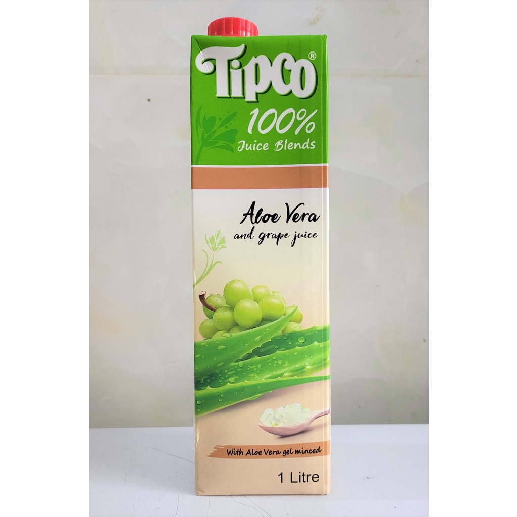 [Hộp 1 Lít – NHA ĐAM ] NƯỚC ÉP NHA ĐAM và NHO TRẮNG [Thailand] TIPCO Aloe Vera &amp; Grape Juice (halal)