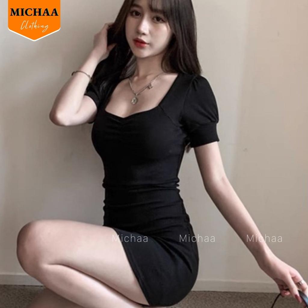 Đầm Váy Body TAY PHỒNG NHÚN NGỰC Nữ Thun Borip Kiểu Đẹp Ôm Gợi Cảm - MICHAA