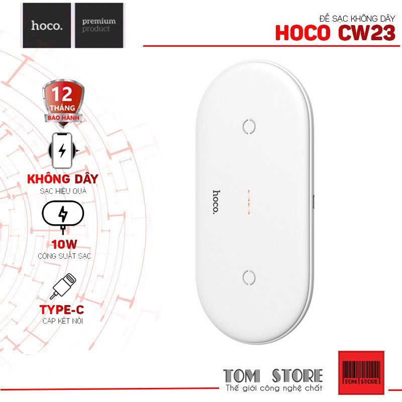  Đế sạc nhanh không dây 2 in 1 hỗ trợ công suất 10w Hoco CW23 - Bảo hành 12 tháng