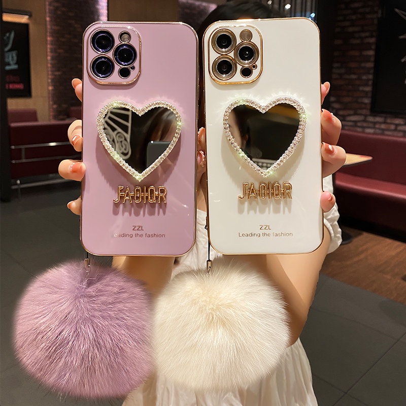 Ốp Điện Thoại Tráng Gương Đính Đá Hình Trái Tim Cho iPhone 13 Pro Max 11 12 Pro Max