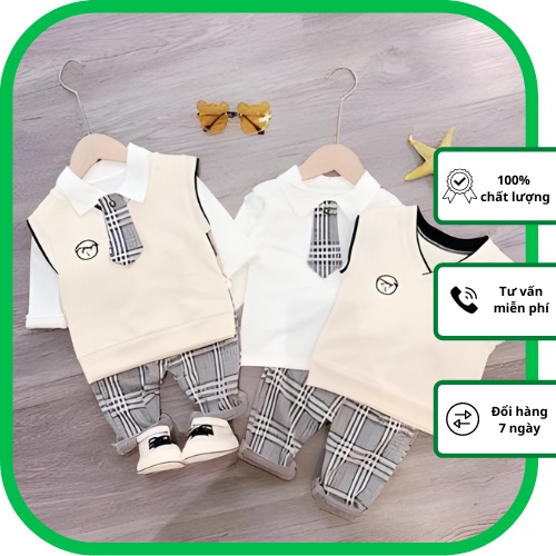 Quần áo bé trai ButMoon dáng công tử, quần áo trẻ em bộ 3 chi tiết mặc ở nhà, đi chơi, đi dự tiệc, đi học A011