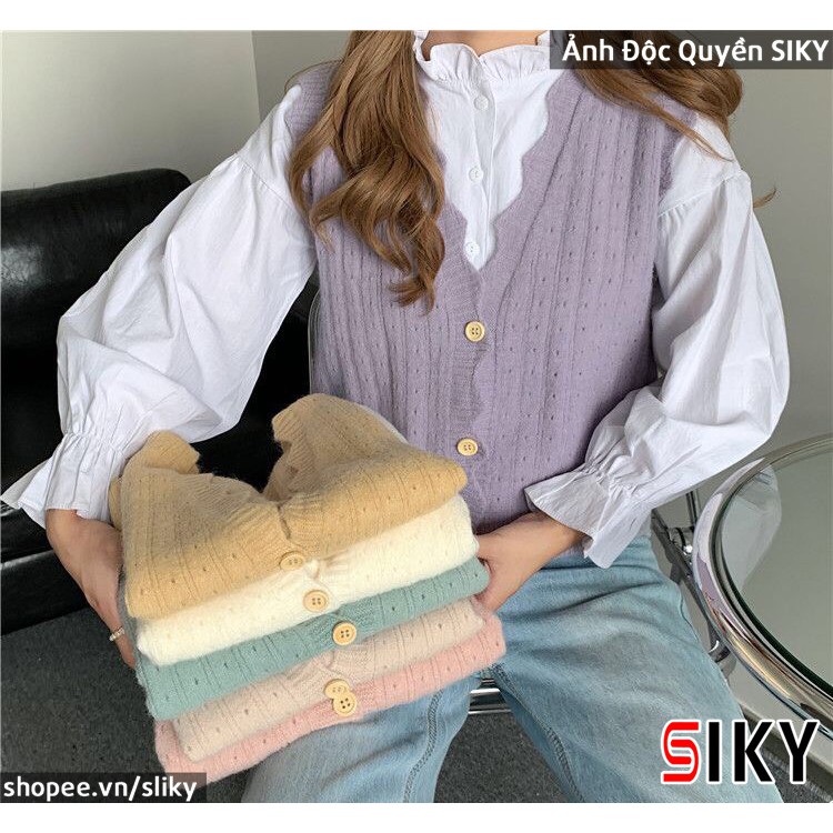 Áo gile len xốp viền lượn sóng cài cúc Ulzzang style - 4BASIC