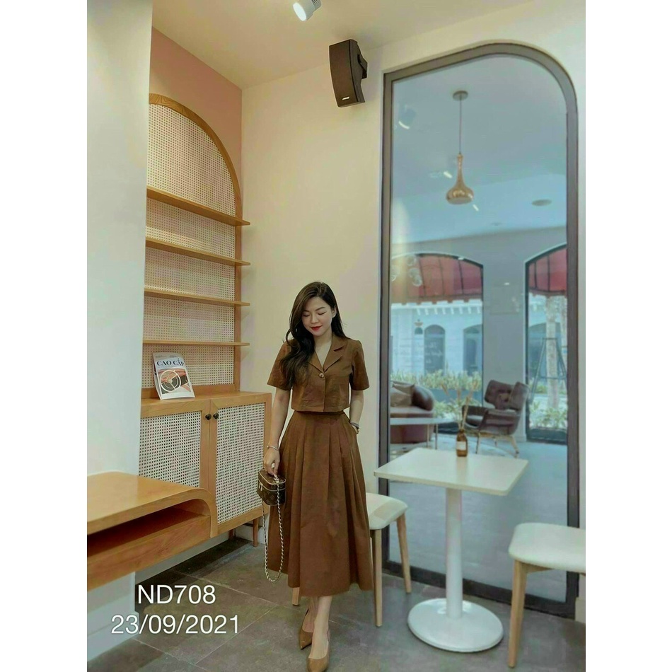 Set Đồ Nữ Thiết Kế Kiểu Aó Vest Lửng Chân Váy Xòe Chất Tuyết Mưa Siêu Dễ Thương DXS