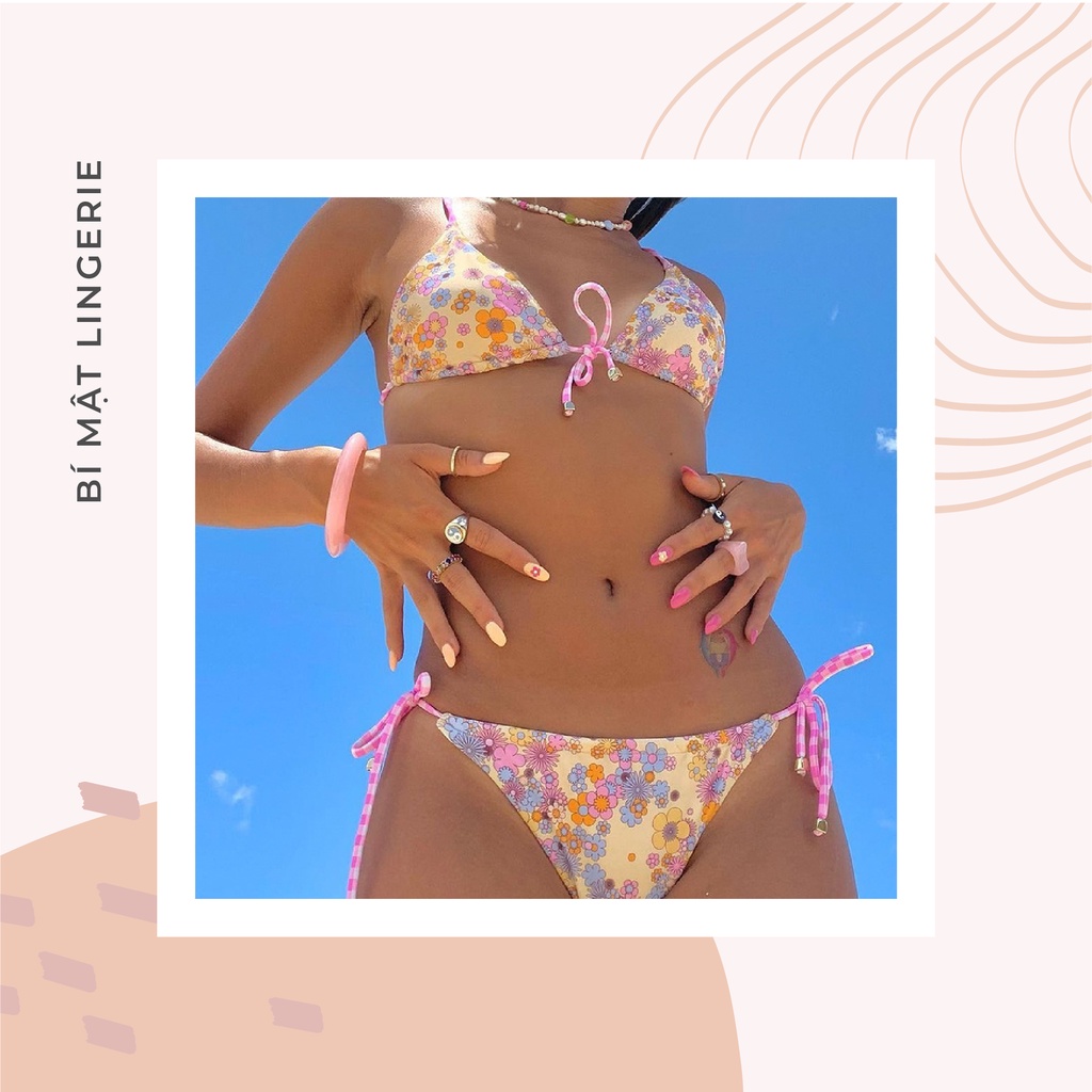 Bộ đồ bơi bikini 2 mảnh cho tôn vòng 1 sexy buộc dây hoạ tiết hoa nhí sẵn hàng hot trend mùa hè 2023