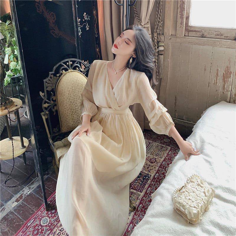 [CÓ SẴN] Đầm nữ trắng maxi đi biển chít eo dáng dài tay dài Tamy Dress bigsize dự tiệc lady xanh giá rẻ đẹp