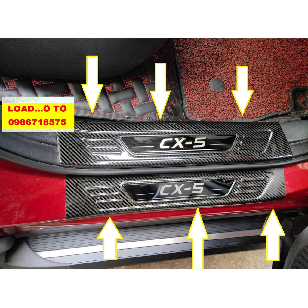Ốp Bậc Cửa, Nẹp Bước Chân Trong, Ngoài Xe Mazda CX5 2024-2018 Mẫu carbon Cao Cấp