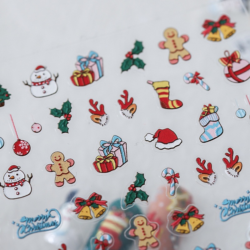 Miếng Dán Móng Tay 5D DIY Họa Tiết Giáng Sinh Đơn Giản Cho Nữ