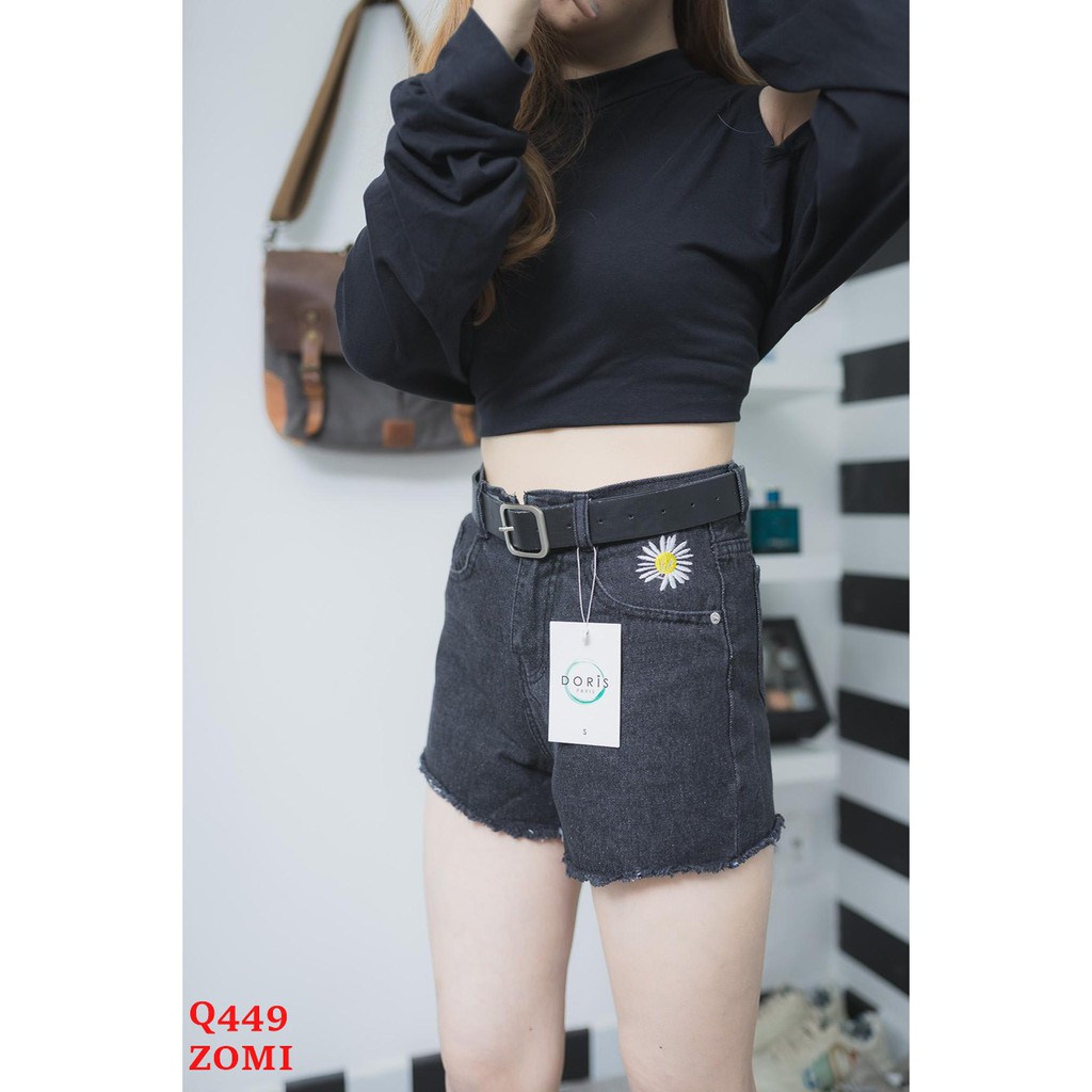 Quần short jean đen hoa cúc năng động ZOMI Q449