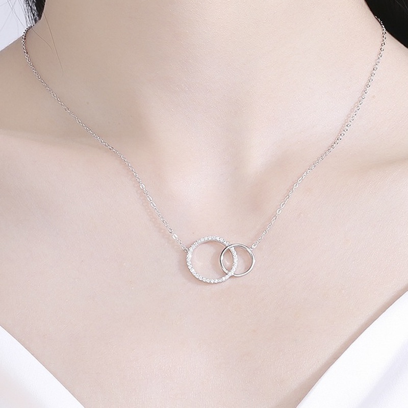 Dây chuyền bạc nữ ATJ9068 Double Circle Necklace 2 vòng tròn đính đá ANTA Jewelry