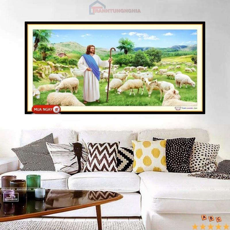 Tranh đính đá, tranh thêu chữ thập chúa chăn chiên
