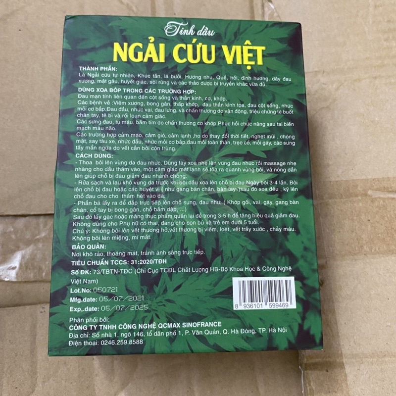Tinh dầu ngải cứu việt - tinh dầu xoa bóp giúp giảm đau nhức xương khớp ,đau mỏi chân tay,đau cơ chai 180ml