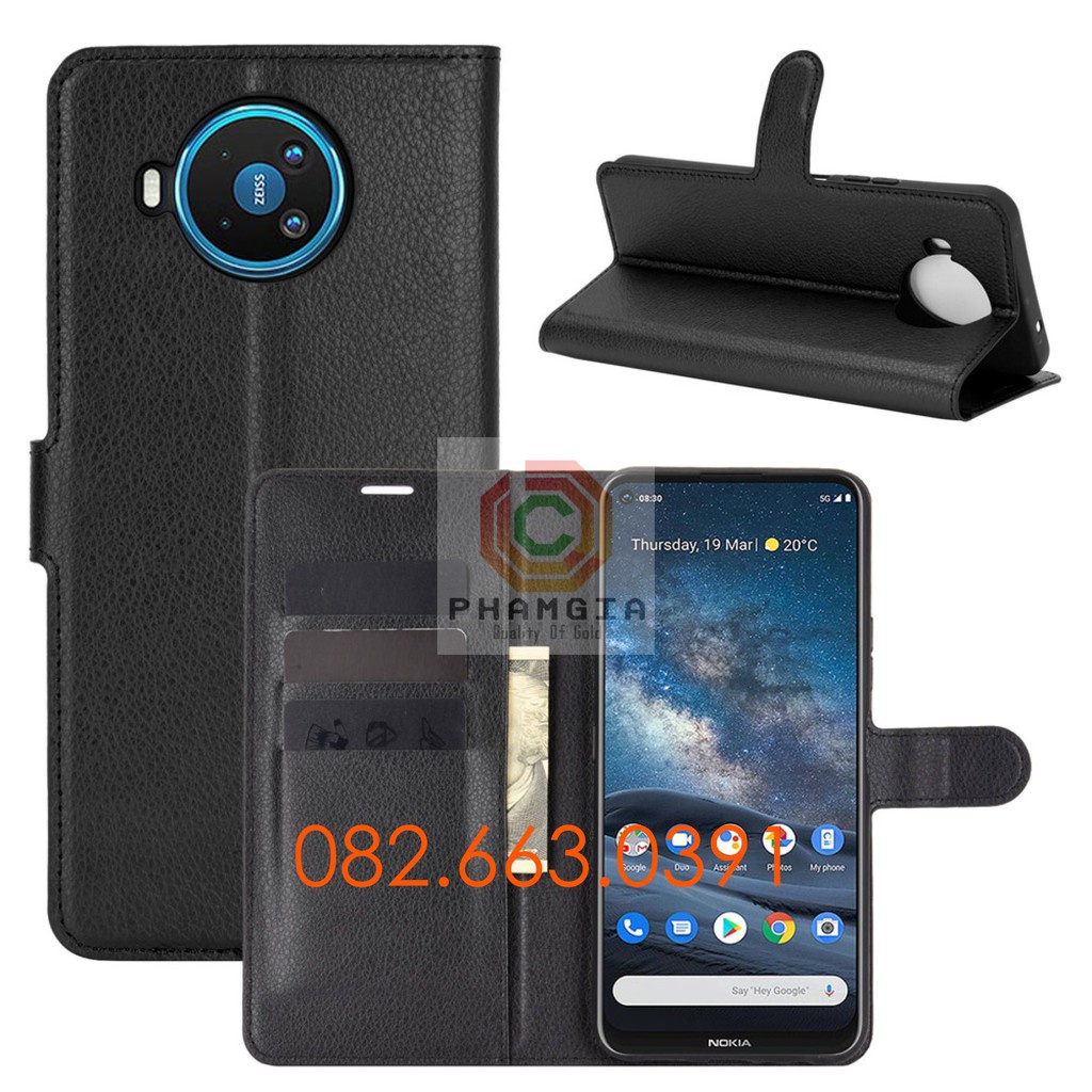 Bao da Nokia 8.3 chất da sang trọng, có chống đỡ xem phim, ngăn đụng thẻ