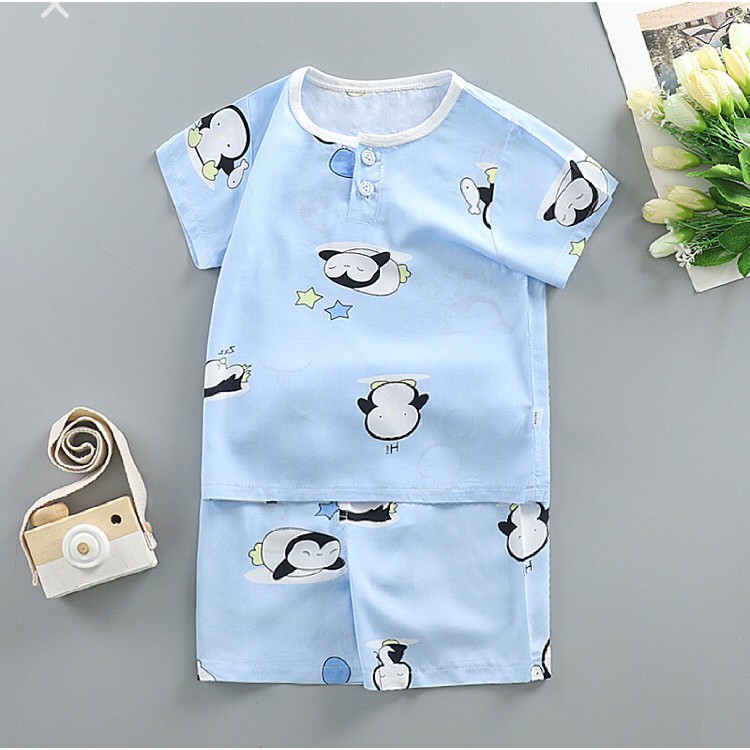 Bộ đồ ngủ trẻ em cotton lụa cho bé trai bé gái từ 1 - 3 tuổi