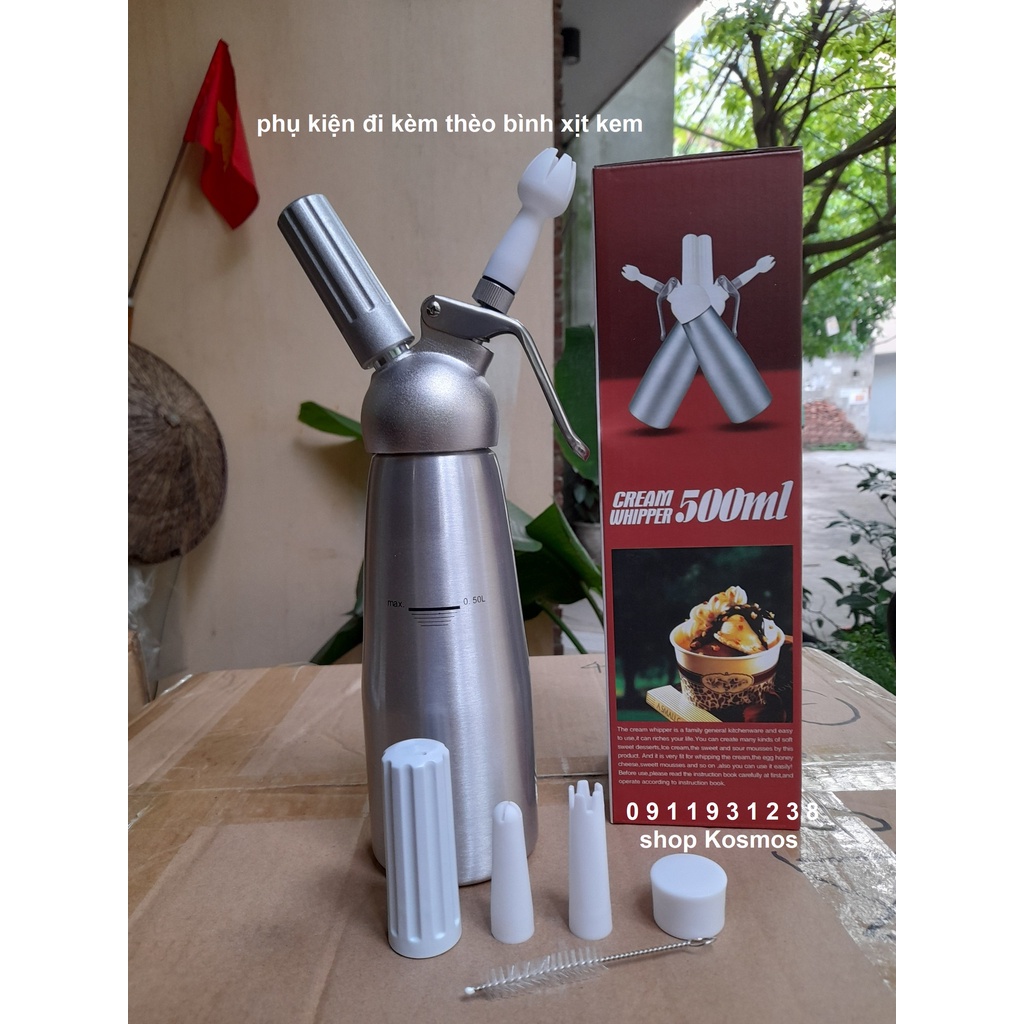 Bình xịt kem tươi Cream Whipper inox 500ml - 1000ml