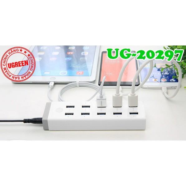 Bộ Chia USB 3.0 10 Cổng Cao Cấp Có Nguồn rời 12V-4A Ugreen 20297 - Hàng Chính Hãng