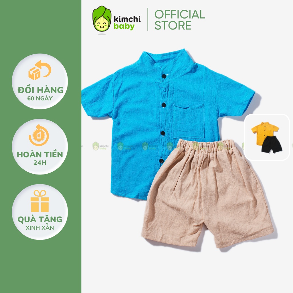Set Bộ Bé Trai Vải Thô Mềm Mịn Cổ Tàu Túi Ngực, Bộ Quần Áo Cho Bé Mặc Đi Học, Đi Chơi CK27