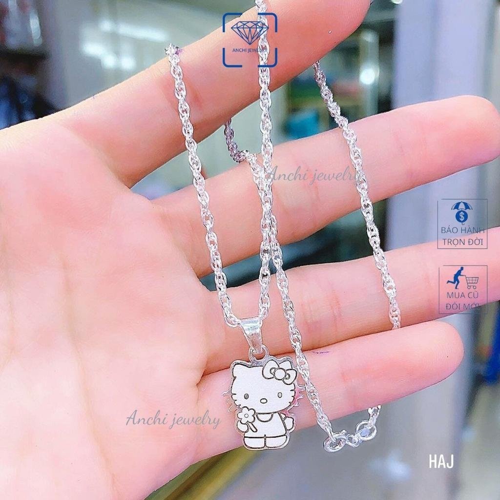 Dây chuyền mèo kitty khắc tên cho bé gái, chuẩn bạc ta nguyên chất, Anchi jewelry