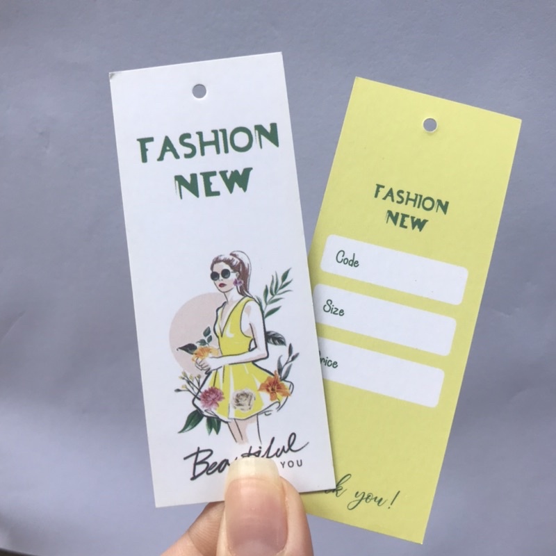 Mác quần áo, Tag Nhãn quần áo, THIẾT KẾ IN ẤN cho shop quần áo, bìa cứng, cán màng k thấm nước set 100 mác- size 9x3.6cm