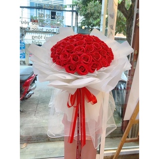 (Hình Thật) Bó hoa sáp 50 bông vĩnh cửu 4 lớp vip - Tặng thiệp