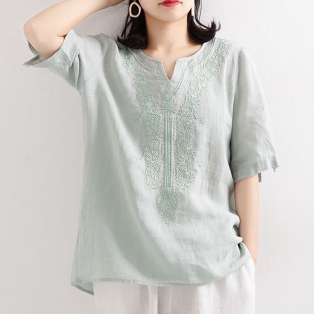 ☻ L O T U S ☻ Áo Blouse Nữ Cổ Chữ V Plus Size CAL1704