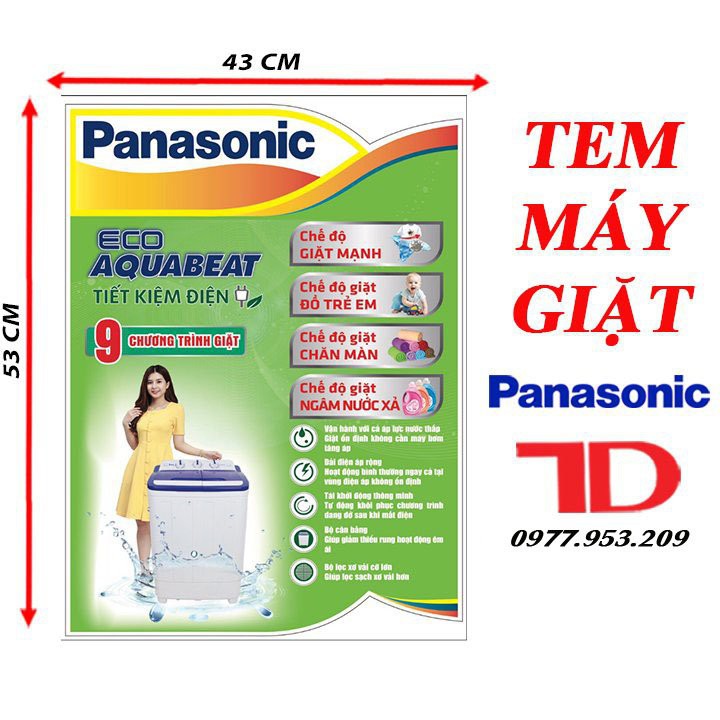 Miếng dán máy giặt PANASONIC, tem dán trang trí máy giặt PANASONIC mẫu 4