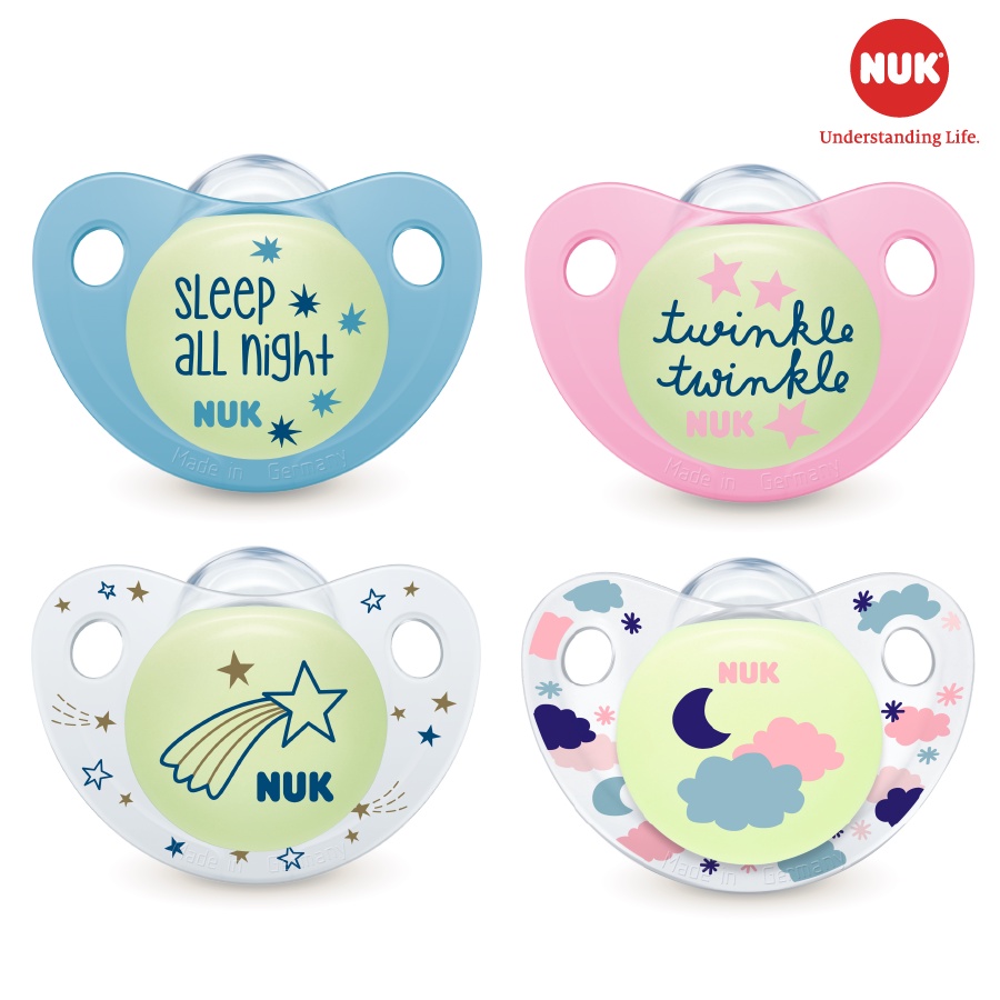 Bộ 2 ti giả NUK Night/Day silicone cho bé ngủ ngoan cả đêm size 0-6-18-36 tháng