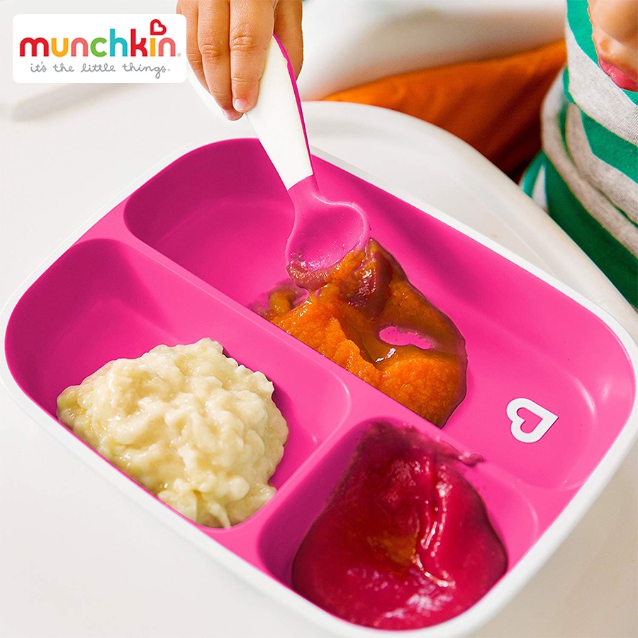 Bộ 2 đĩa chia ngăn chống trượt Munchkin  hạn chế tình trạng rơi đổ bé tập ăn - Herbaby