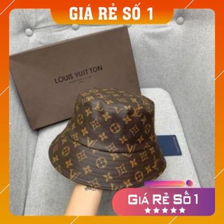 Mũ bucket tai bèo da hoa nâu L.V fulltag (shopmh59)