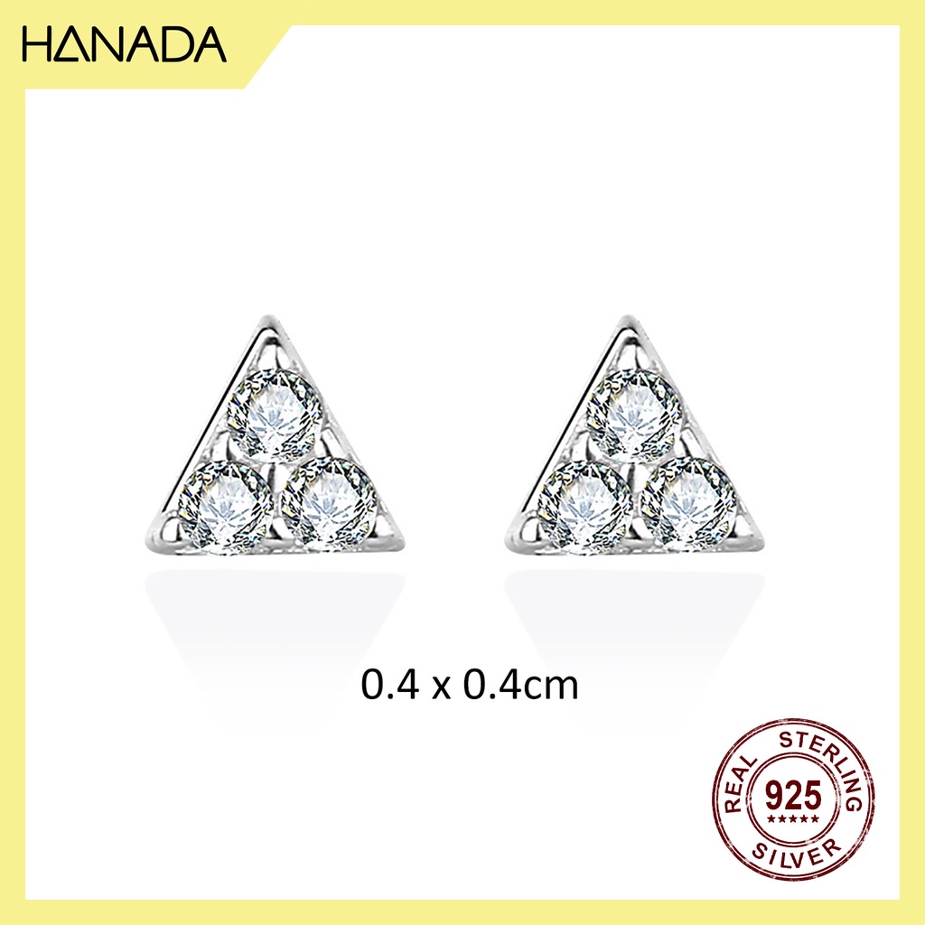 Bông Tai Bạc 925 Hanada Tam Giác 3 Đá Nhỏ Bông Nụ Đơn Giản Nam Nữ 0368
