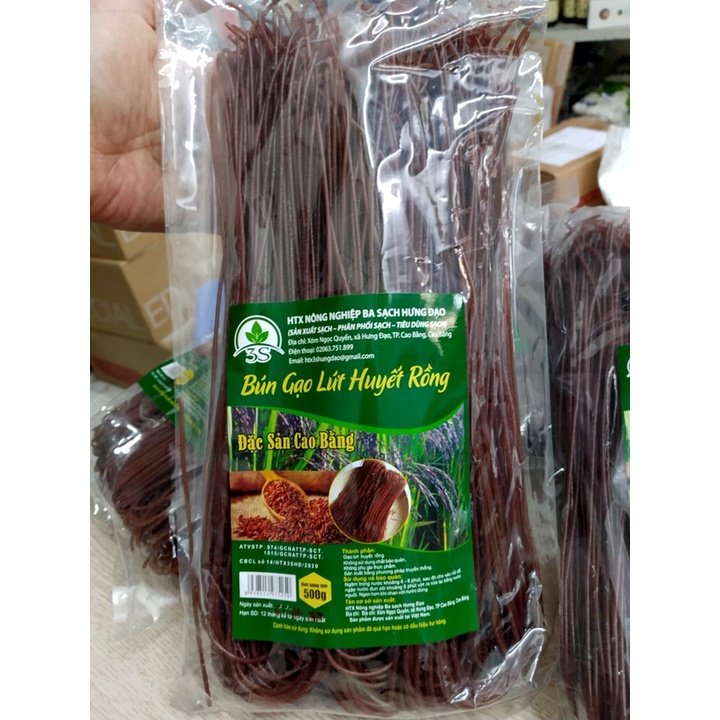 Bún gạo lứt huyết rồng túi 500g đặc sản Cao Bằng, date 9/2022 sản phẩm của HTX Nông nghiệp Ba Sạch Hưng Đạo