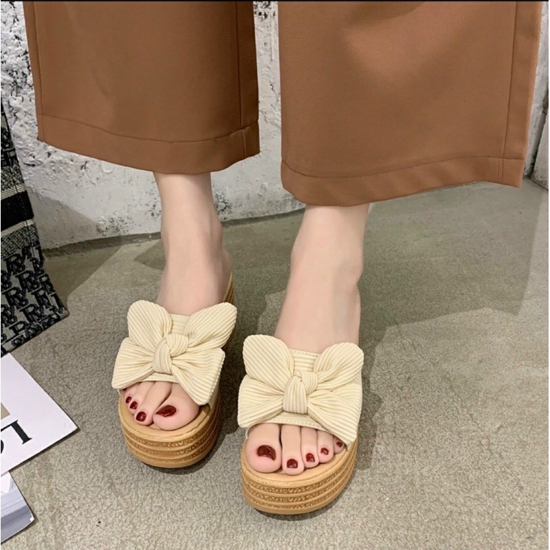DÉP ĐẾ XUỒNG QUAI NGANG NƠ THẮT CAO 7cm HÀNG QUẢNG CHÂU