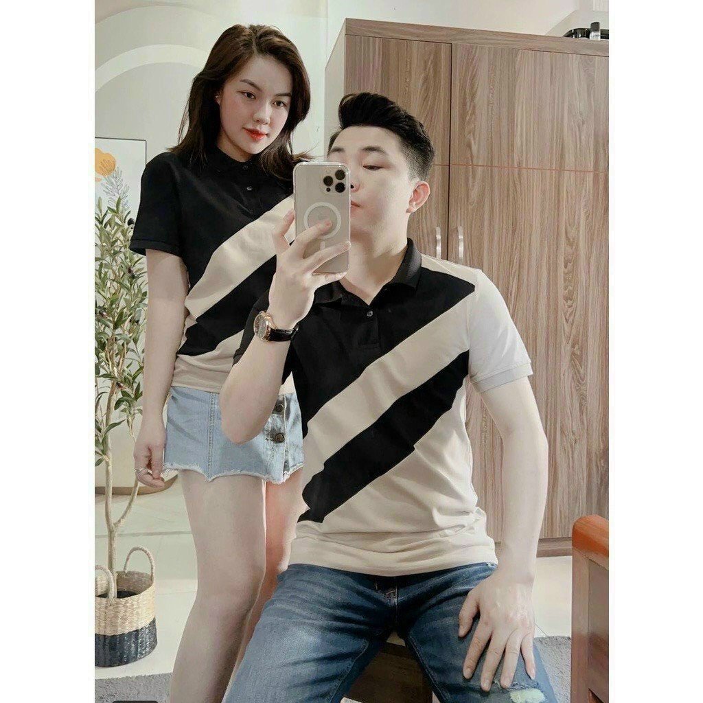 Áo Polo Trơn Nam Phối Viền Có Cổ Vải Dày Không Xù Lông 2 Màu Đen Trắng