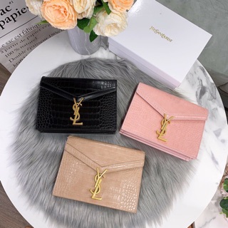 Túi Xách Nữ, Túi Xách Dáng Bì Thư Vân Da Rắn Khoá Y.S.L Fullbox Size 23